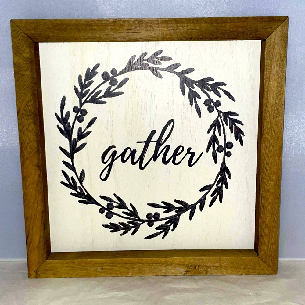 GATHER farmhouse country primitive rustic wall hanging plaque